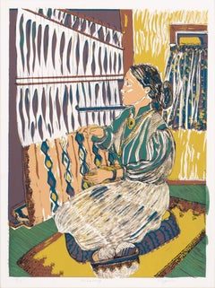 Bloc de bois figuratif amrindien -- "Weaving" (tissage)  #5/12