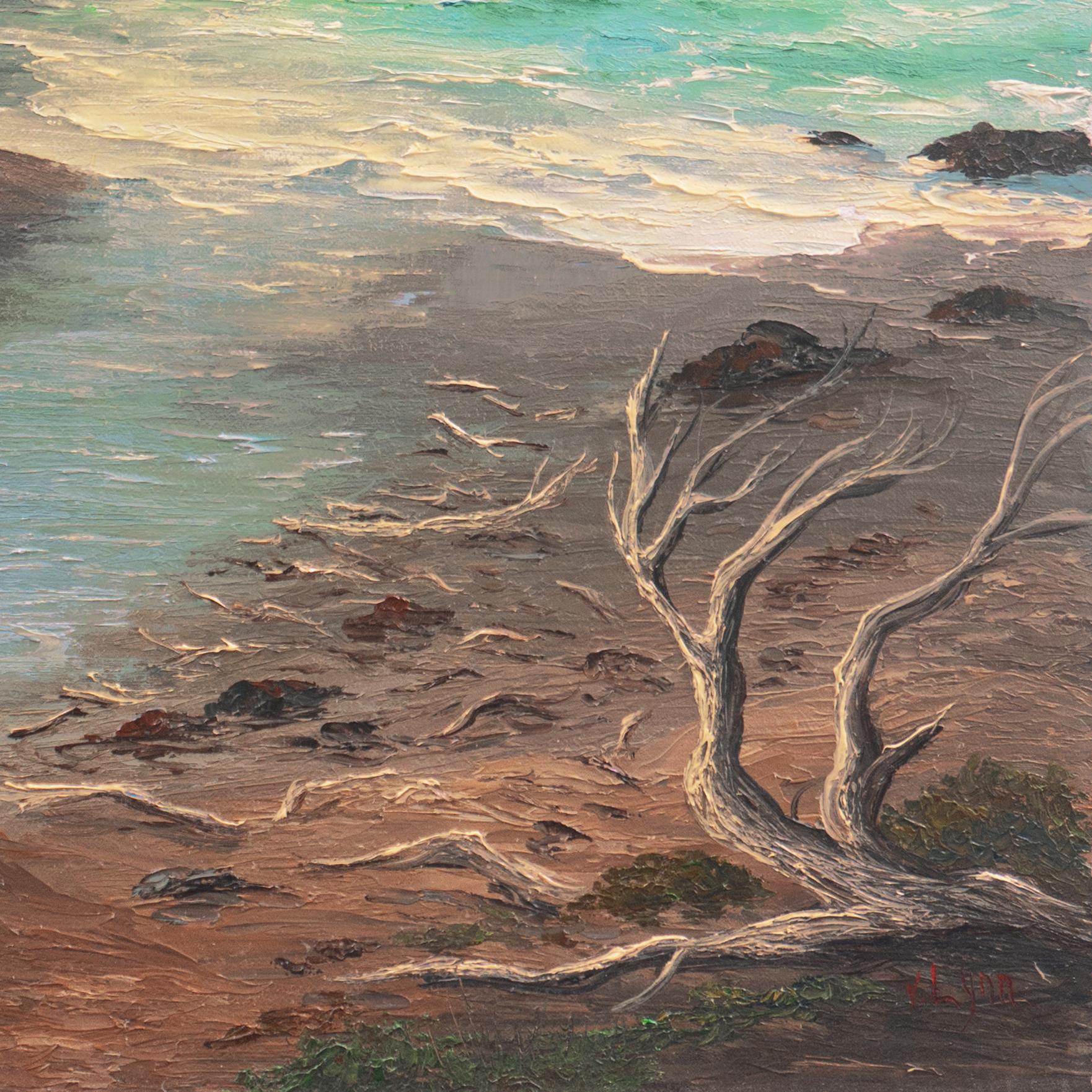 'Costa rocosa', Paisaje marino del Pacífico de Cambria, Artista californiana de mediados de siglo - Painting Impresionista de Virginia Lynn