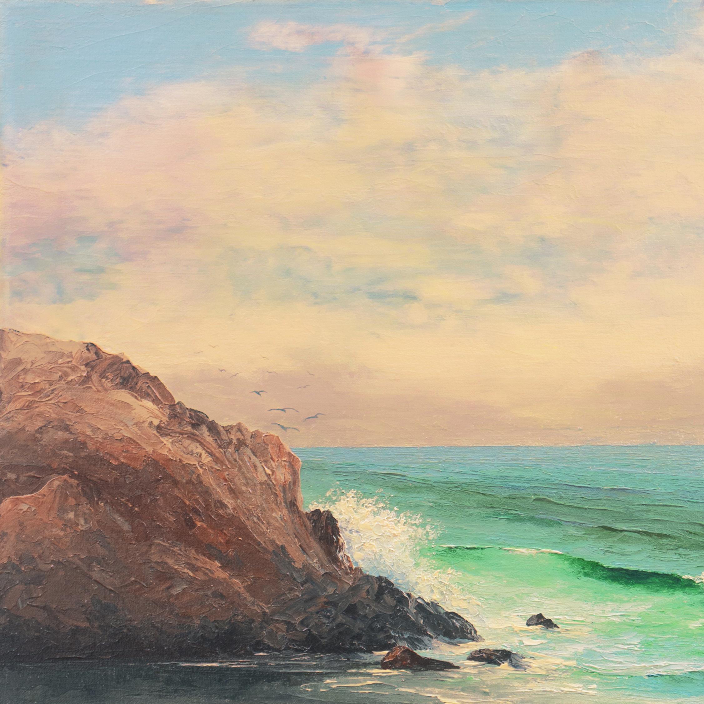 Firmado abajo a la derecha, 'V. Lynn' por Virginia Lynn (estadounidense, 1917-2005) y pintado hacia 1975. 
Anteriormente con: Galería Art Tower, Cambria, California

Esta artista californiana es conocida sobre todo por sus dramáticos paisajes