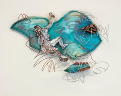 Used "Ambiguous Clarification", contemporary, teal, brown, black, metal, sculpture