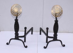 Virginia Metal-Crafters Iron with Brass Medallions Andirons
