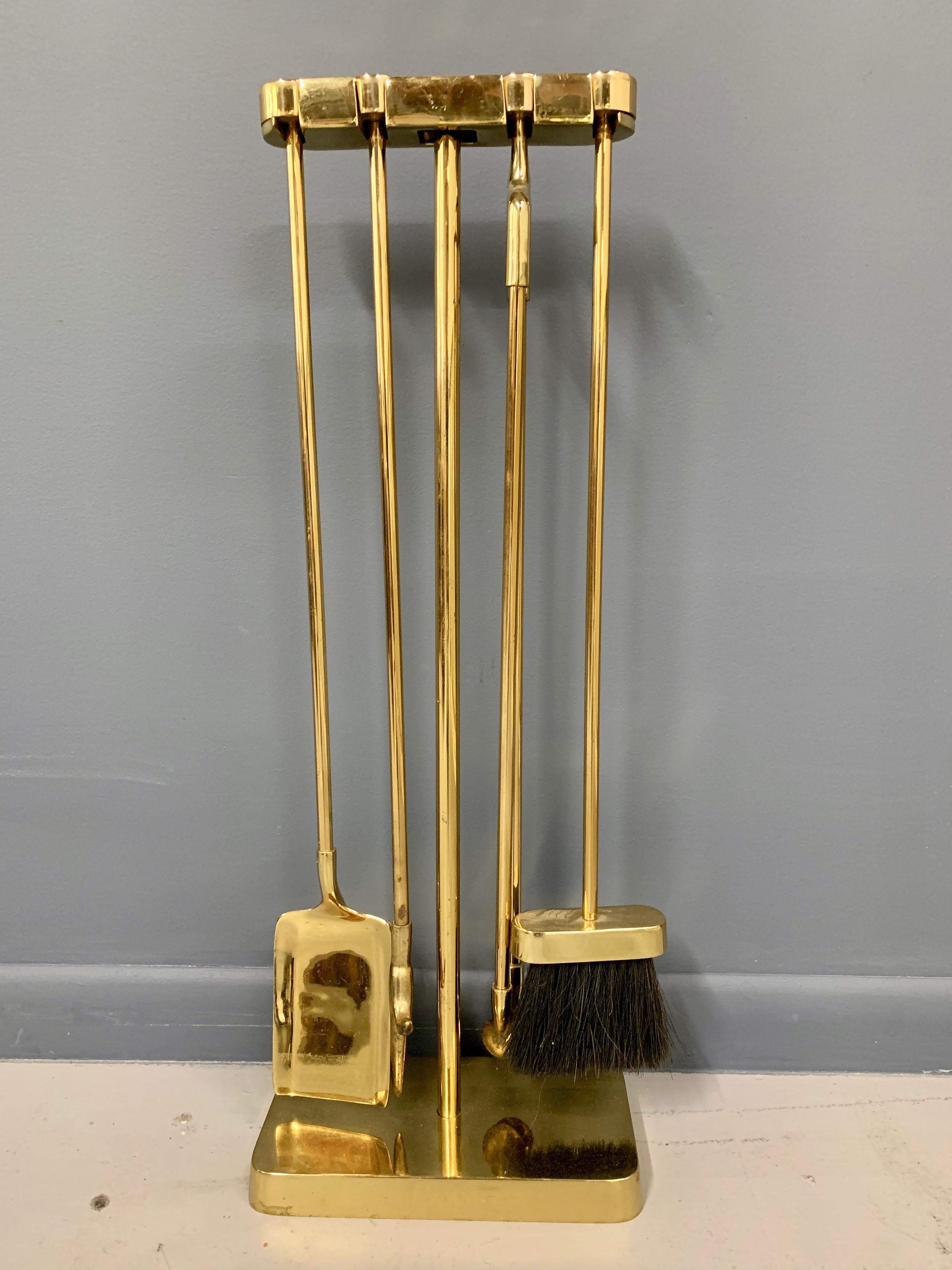 Post-Modern Virginia Metalcrafters Brass 1970s Modernist Fireplace Tool Set