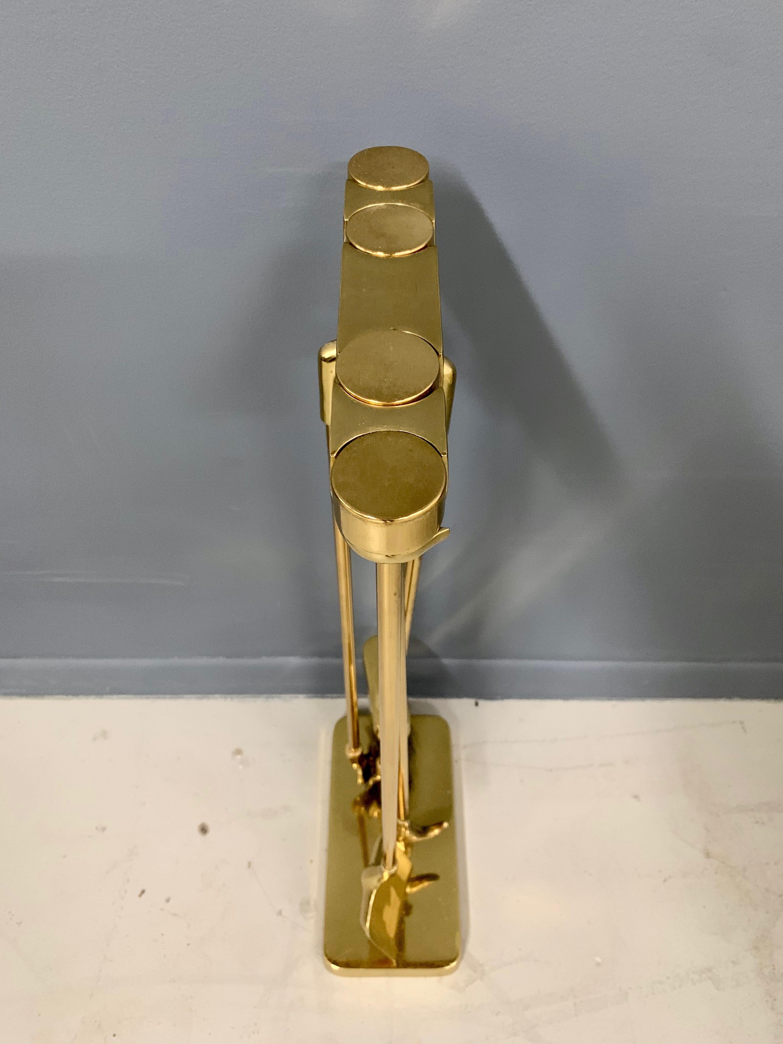 Virginia Metalcrafters Brass 1970s Modernist Fireplace Tool Set In Good Condition In Philadelphia, PA