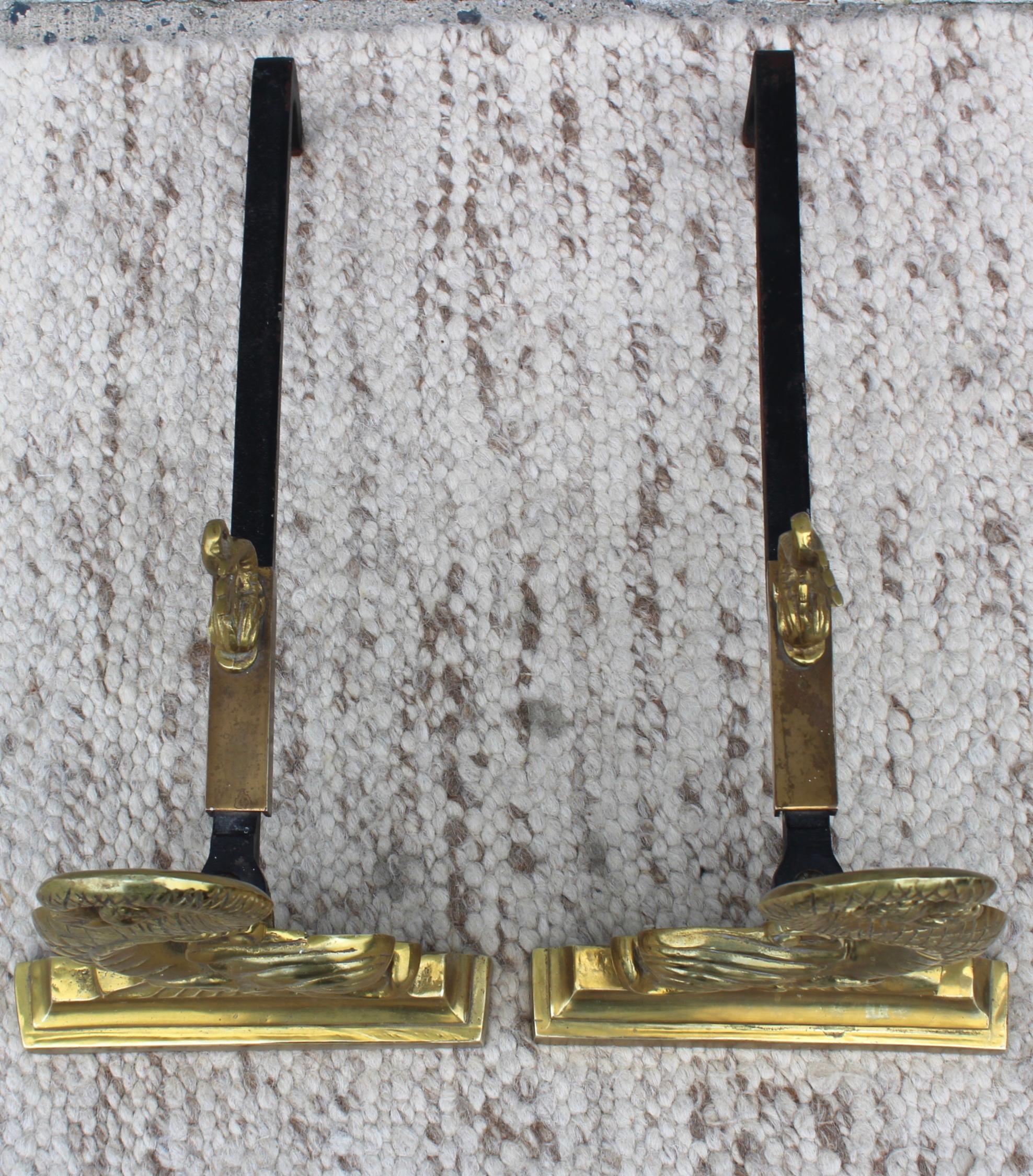 American Virginia Metalcrafters Brass Dolphin Andirons For Sale