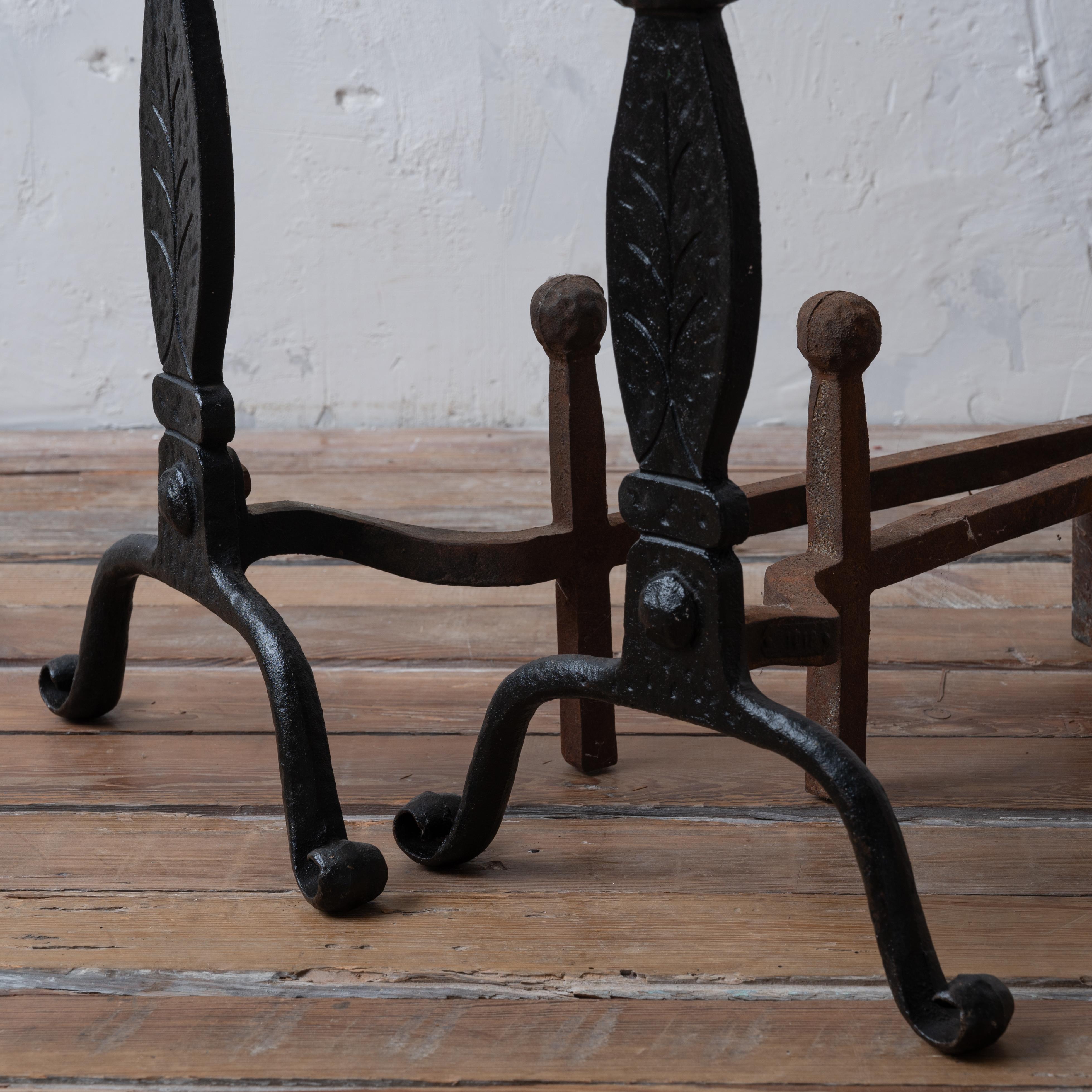 Virginia Metalcrafters Brass Medallion Andirons For Sale 3