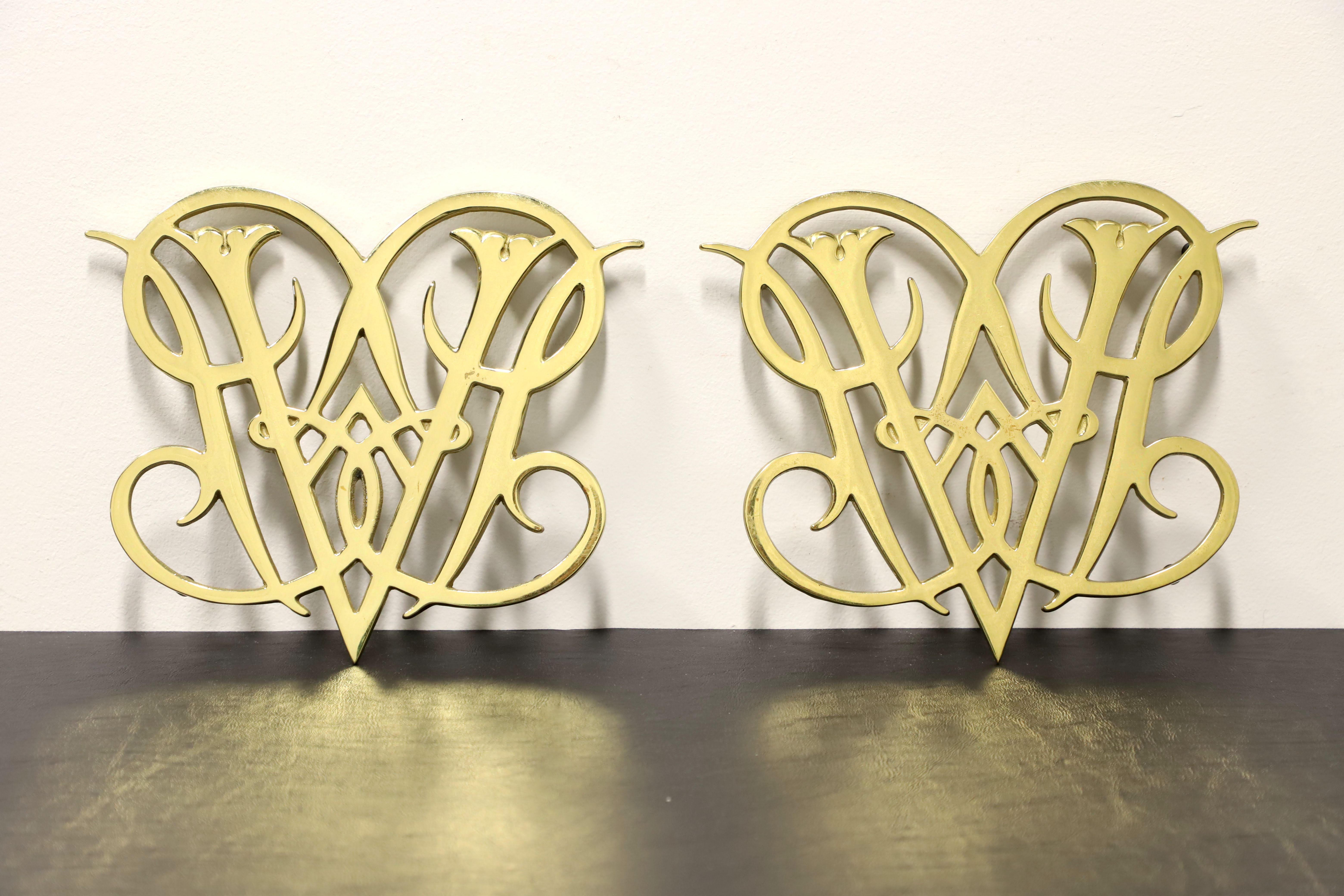 20th Century VIRGINIA METALCRAFTERS Brass Williamsburg Queen Anne Cypher Trivets - Pair For Sale
