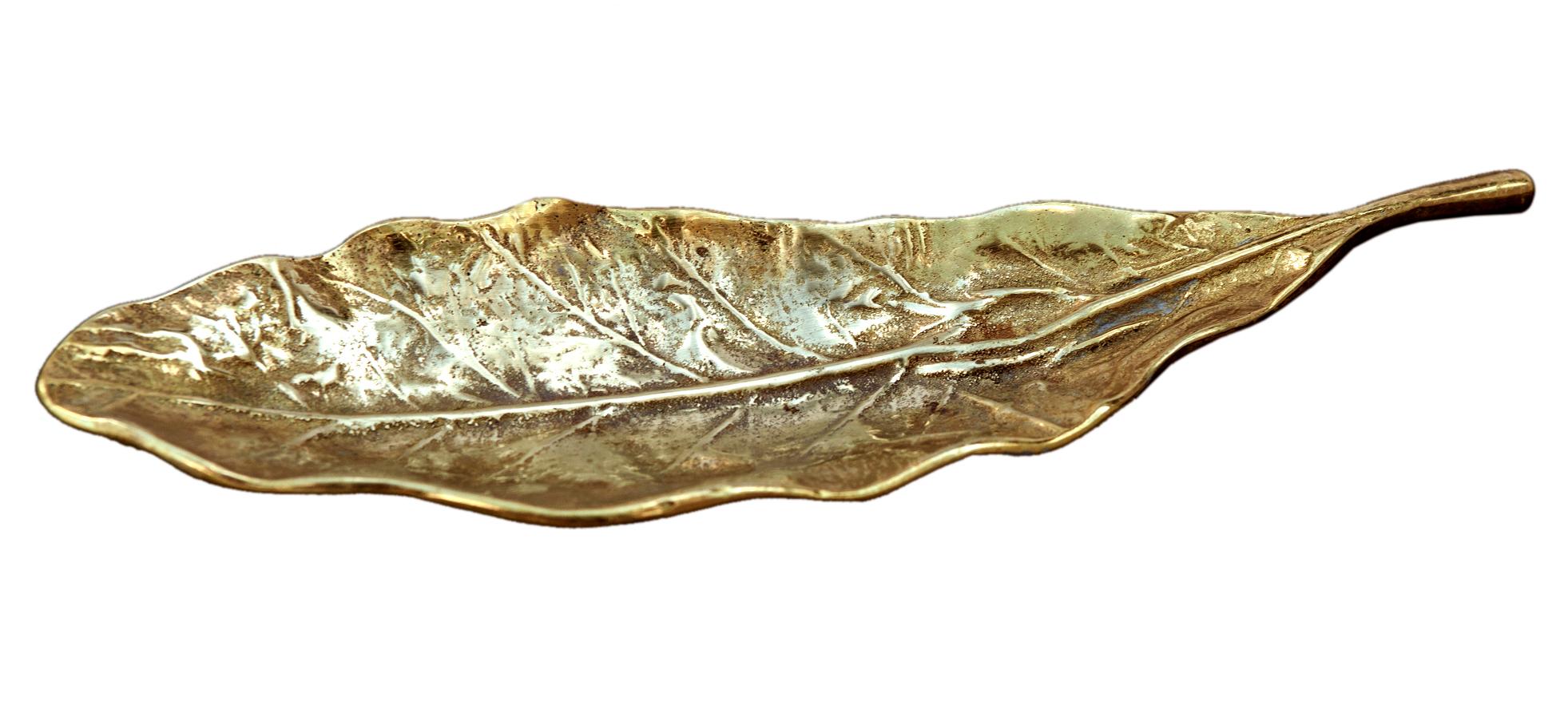 Mid-Century Modern Virginia Metalcrafters Cast Brass Tobacco Leaf Tray 