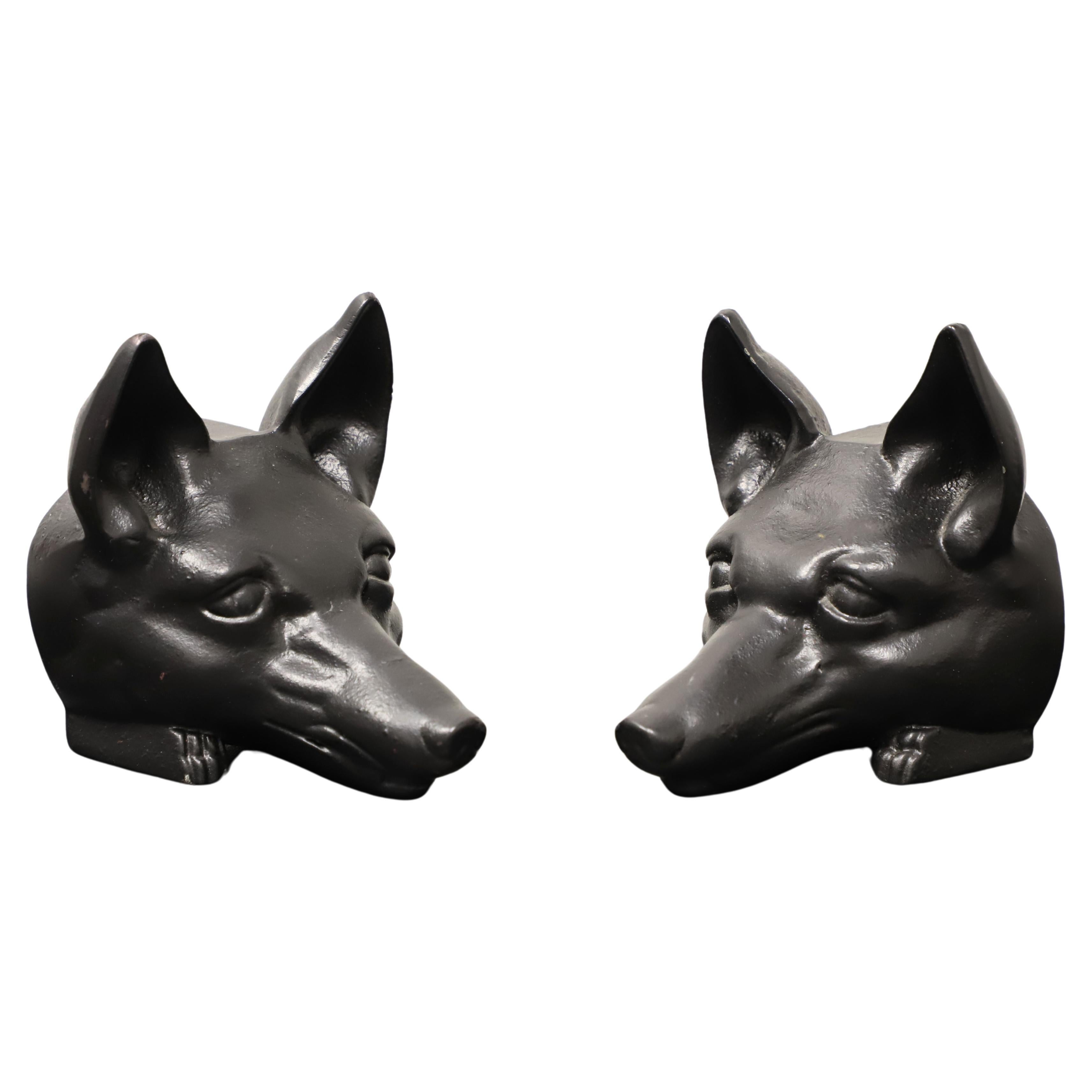 VIRGINIA METALCRAFTERS Cast Iron Fox Head Bookends - Pair For Sale