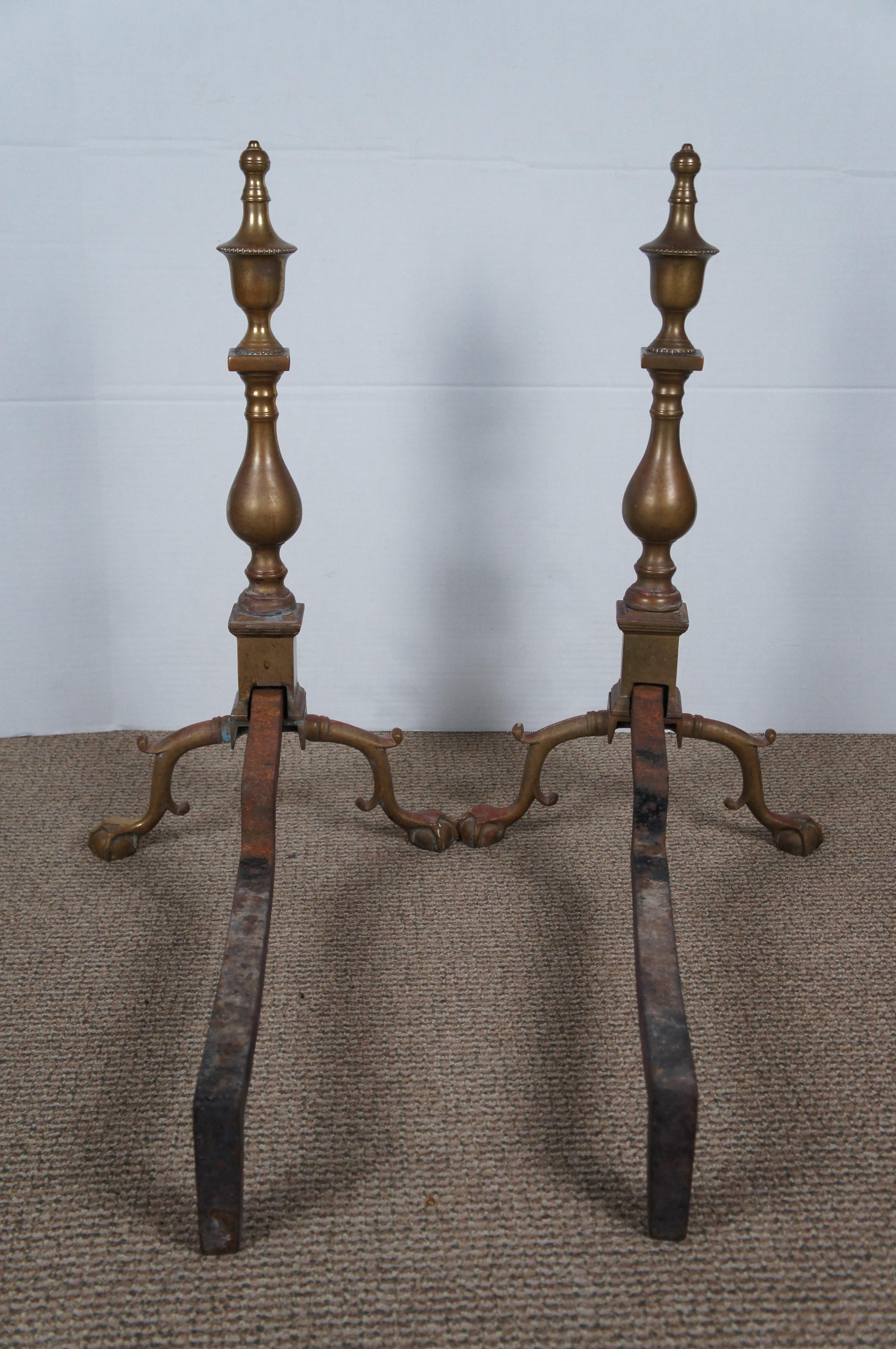 Virginia Metalcrafters Harvin Colonial Williamsburg Brass Andirons Firedogs   For Sale 3