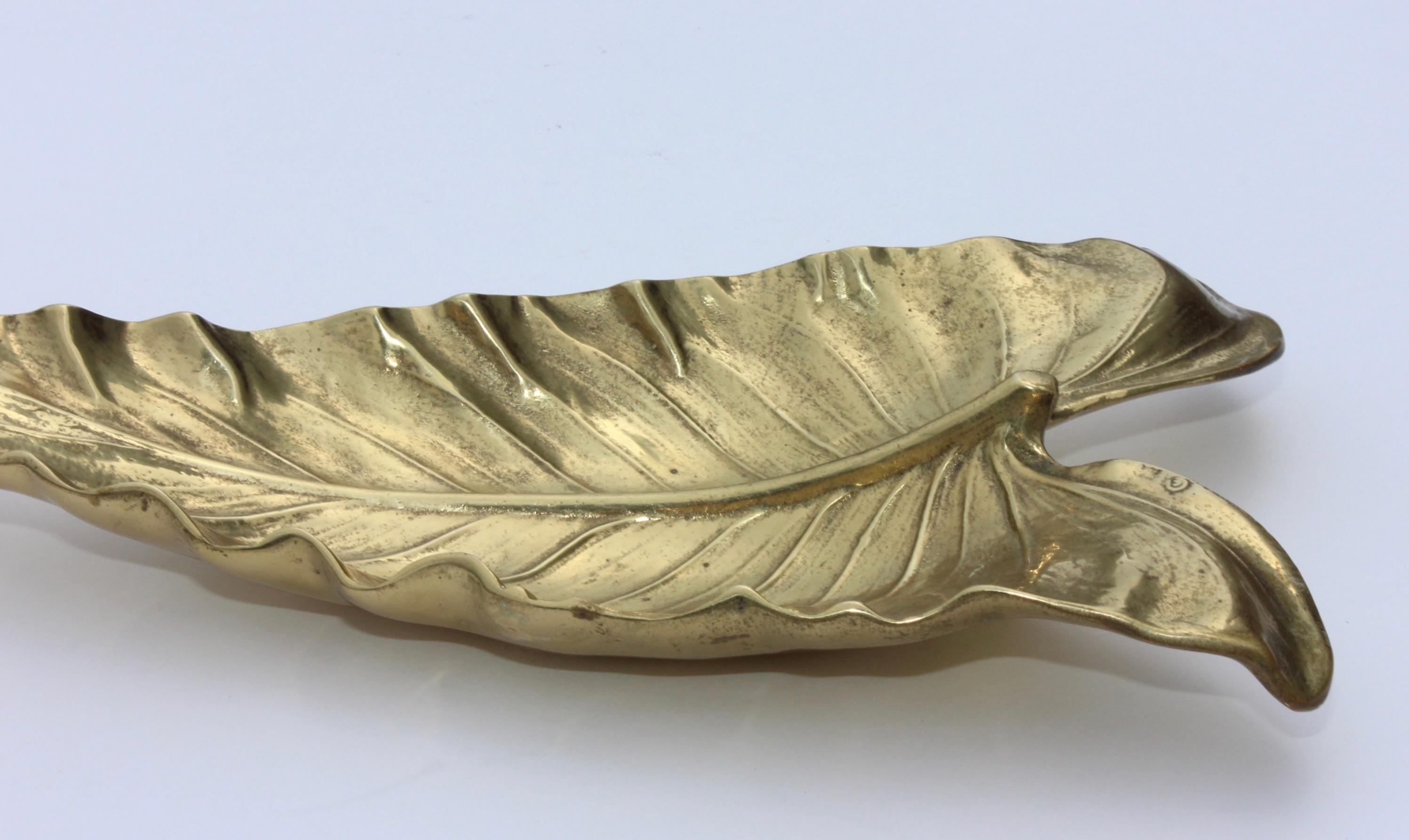 Virginia Metalcrafters Large Calla Lily Brass Leaf Tray For Sale 2