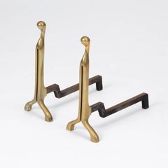 Virginia Metalcrafters Modernist Brass Fireplace Andirons