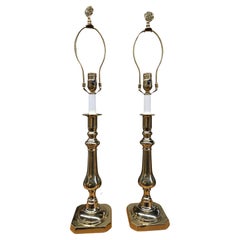 Vintage Virginia MetalCrafters Neoclassical Solid Polished Brass CandleStick Table Lamps