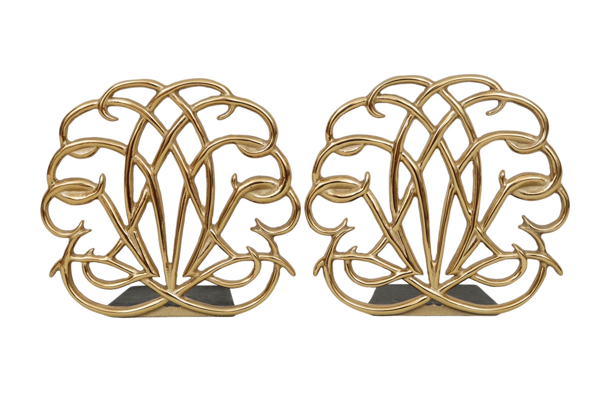 American Virginia Metalcrafters Scrolled Brass Bookends - a Pair For Sale