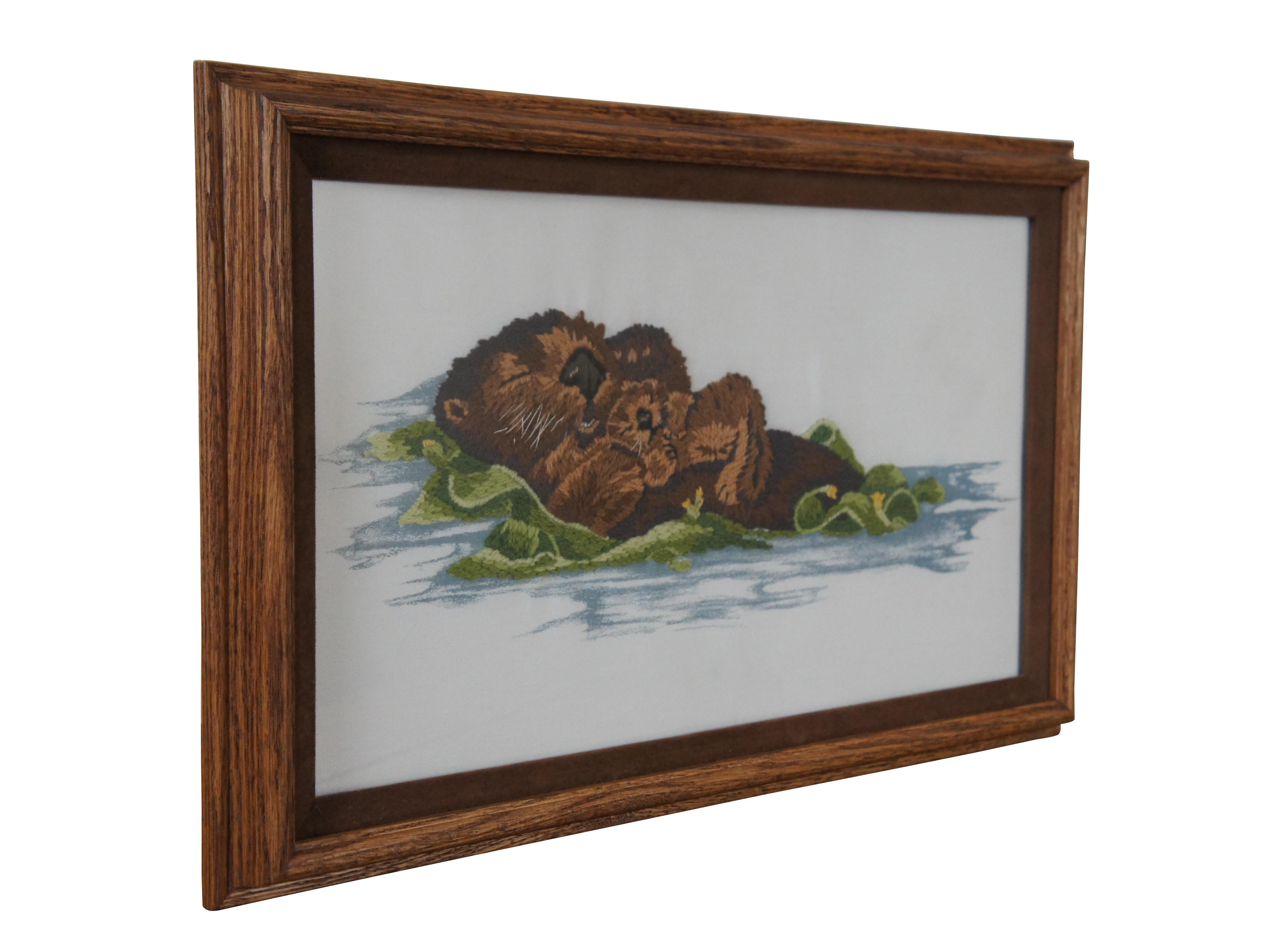 Virginia Miller for Janlynn Embroidered Cross Stitch Sea Otter & Pup Seascape 20 In Good Condition In Dayton, OH