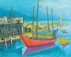 Vintage 'Gloucester Harbor', Post Impressionist Carmel, California woman artist, PAFA