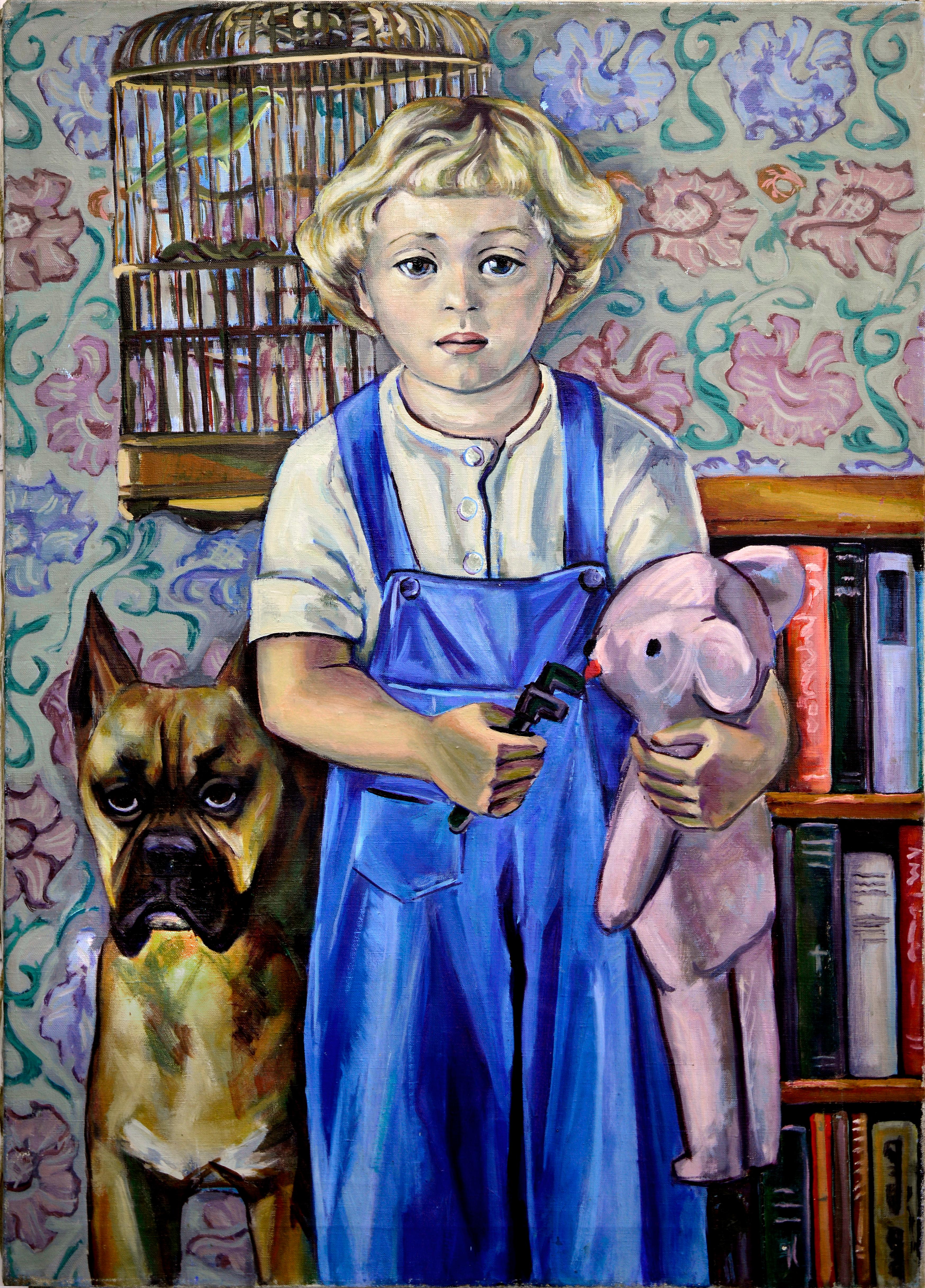 Wonderful oil painting of artist's son, Ray Rogers, by Virginia Sevier Rogers (American, 1916-2015). Signed "VSR" 7/50 (July 1950) on verso. Unframed. Image: 34"H x 24"W.

Rogers studied with Hugh Breckenridge at the PAFA in 1934 and then earned a