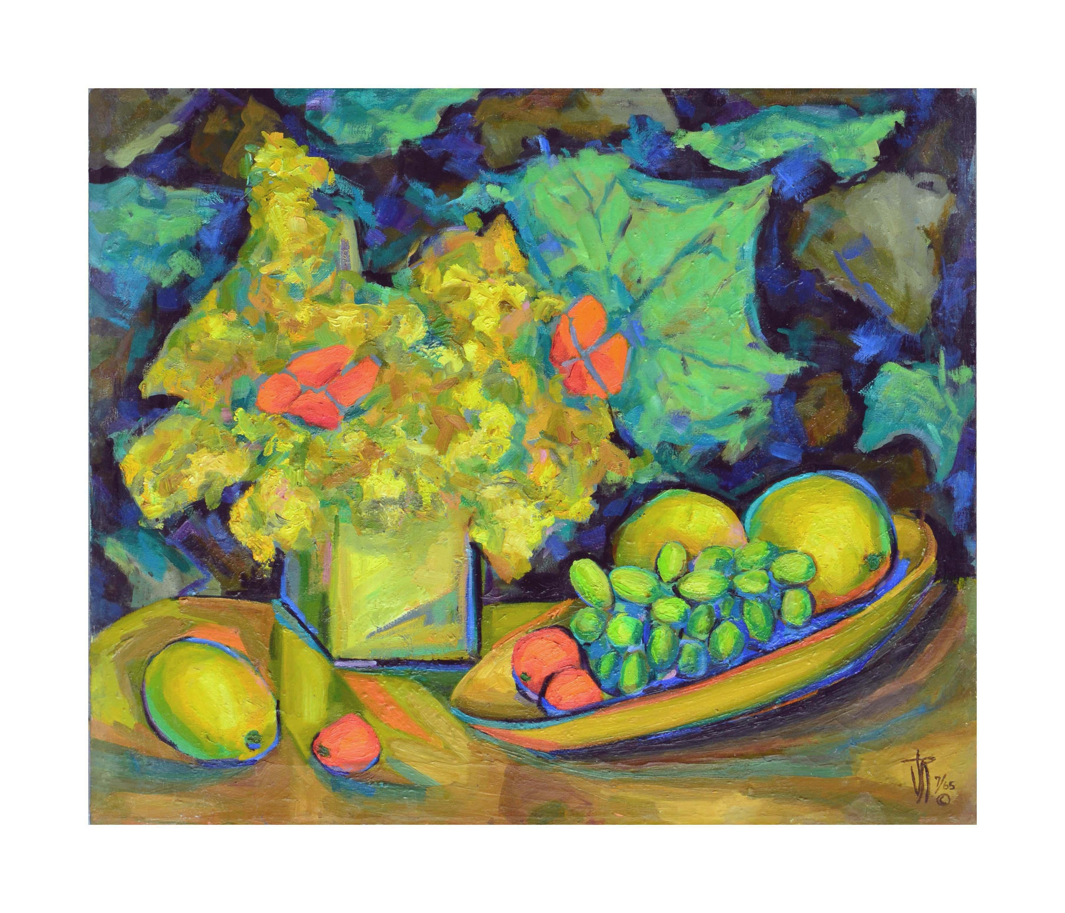 Mid Century Fauvist Floral & Fruit Still Life  - Painting by Virginia Sevier Rogers