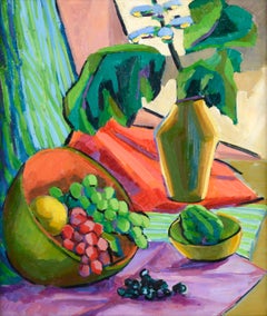 Mid Century Modern Grapes and Flowers Still Life