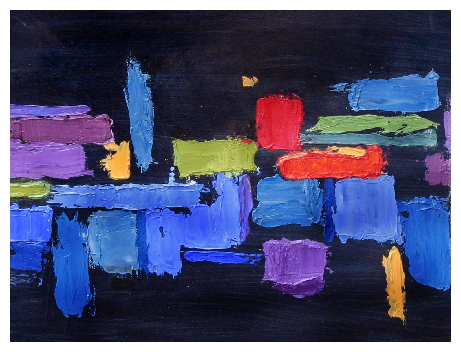 Abstrait géométrique multicolore sur fond noir The Moderns  - Painting de Virginia Sevier Rogers