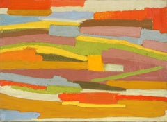 Pintura al óleo original de campo de color Abstracto geométrico multicolor - "Commute" (Viaje al trabajo)