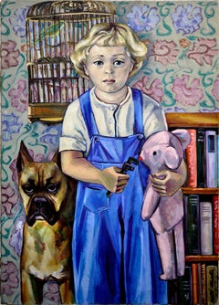Mid Century Junge und sein Hund Figurativ