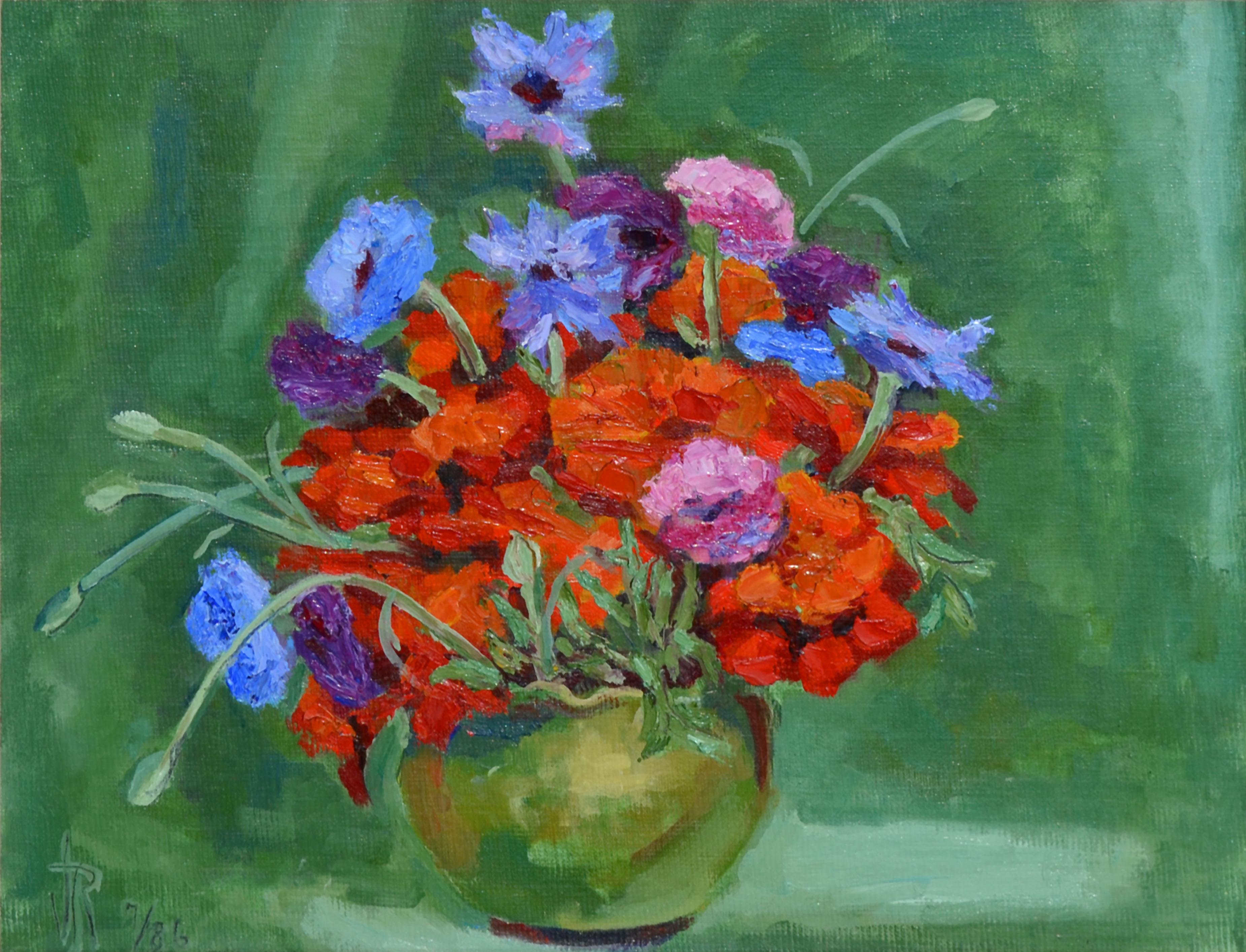 Red and Blue Bouquet Still-Life  - Painting by Virginia Sevier Rogers