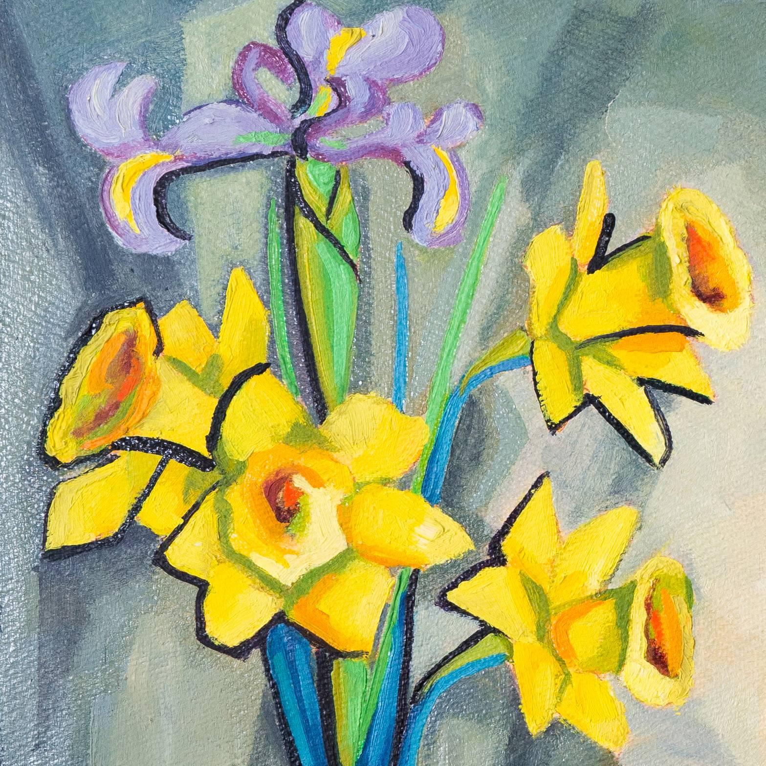 « Still Life with Daffodils », Carmel, California Woman Artist, PAFA, SWA - Marron Still-Life Painting par Virginia Sevier Rogers
