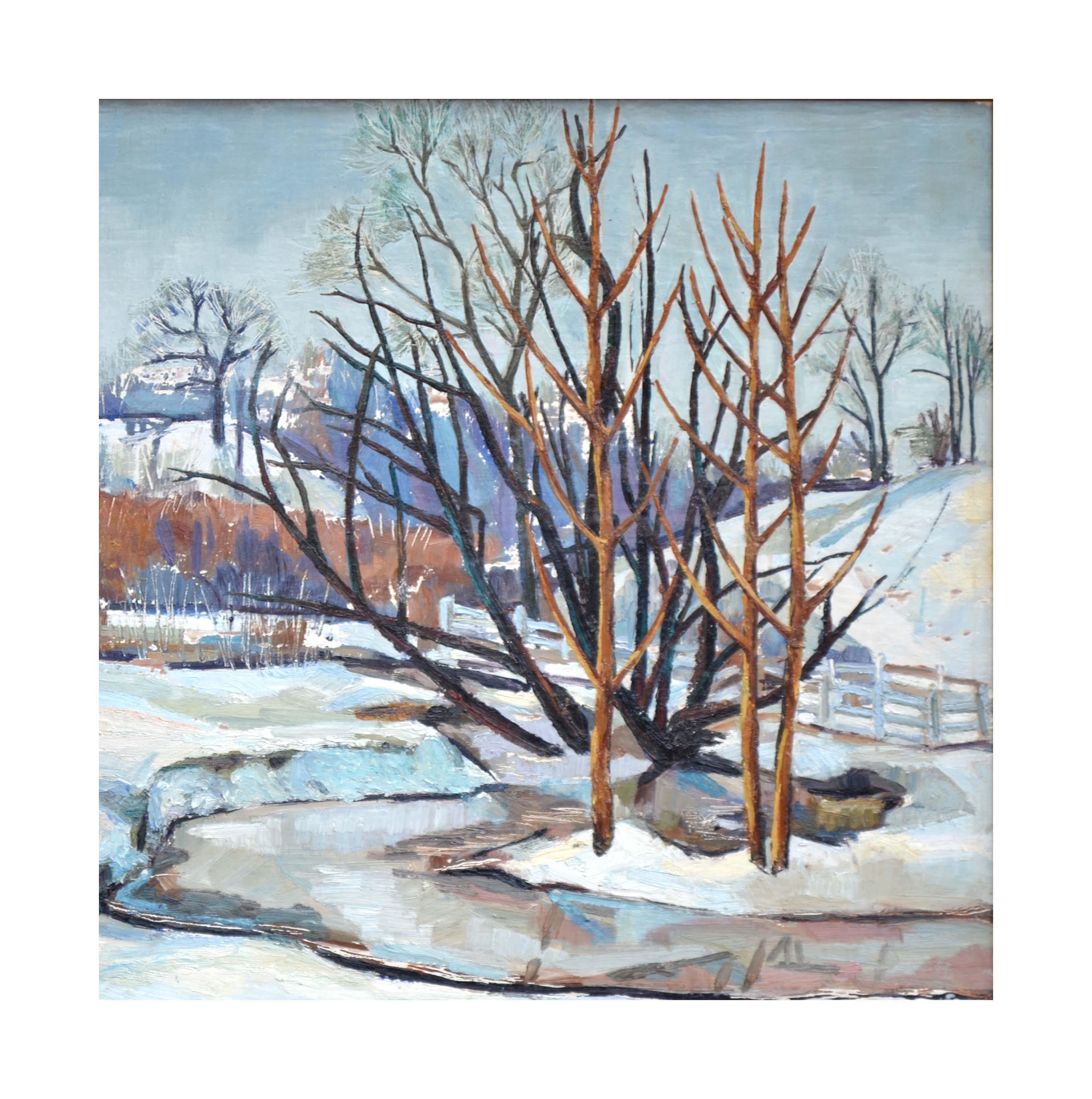 Mid Century Snowy Winter in High Valley  - Painting by Virginia Sevier Rogers