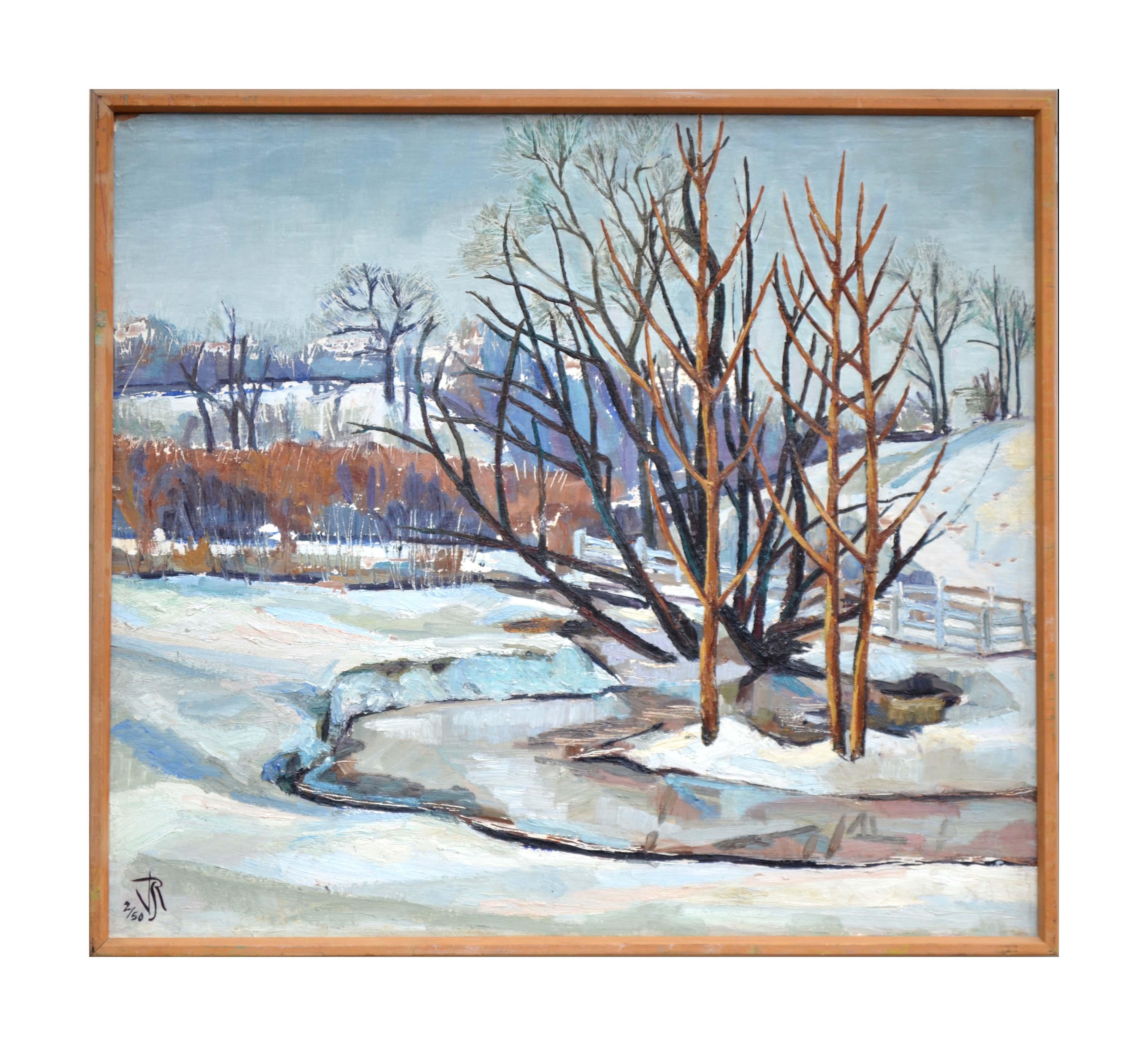 Virginia Sevier Rogers Landscape Painting - Mid Century Snowy Winter in High Valley 