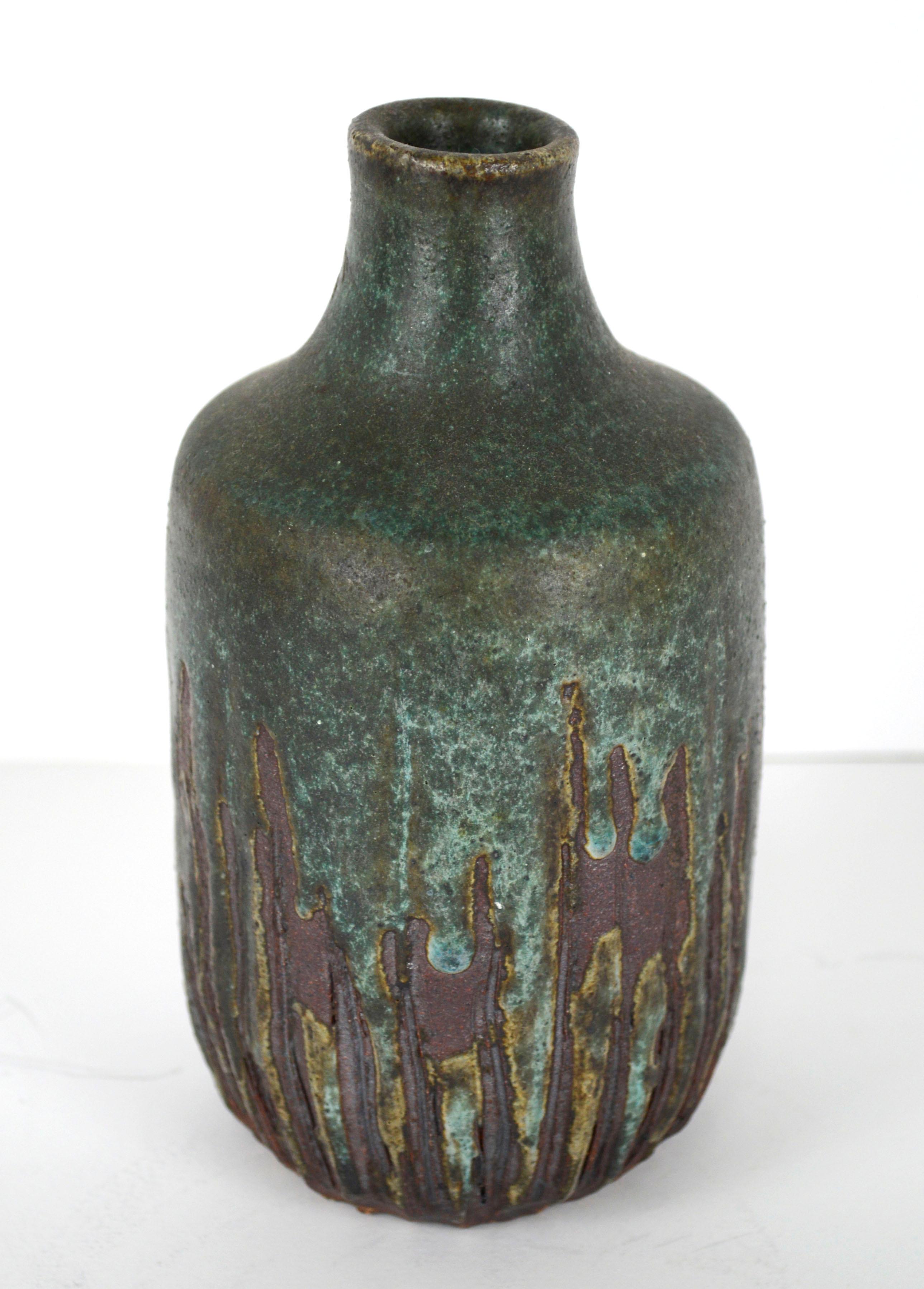 Organic Modern Mid Century Ceramic Earthtone Pottery Art Vase  - Sculpture by Virginia Sevier Rogers