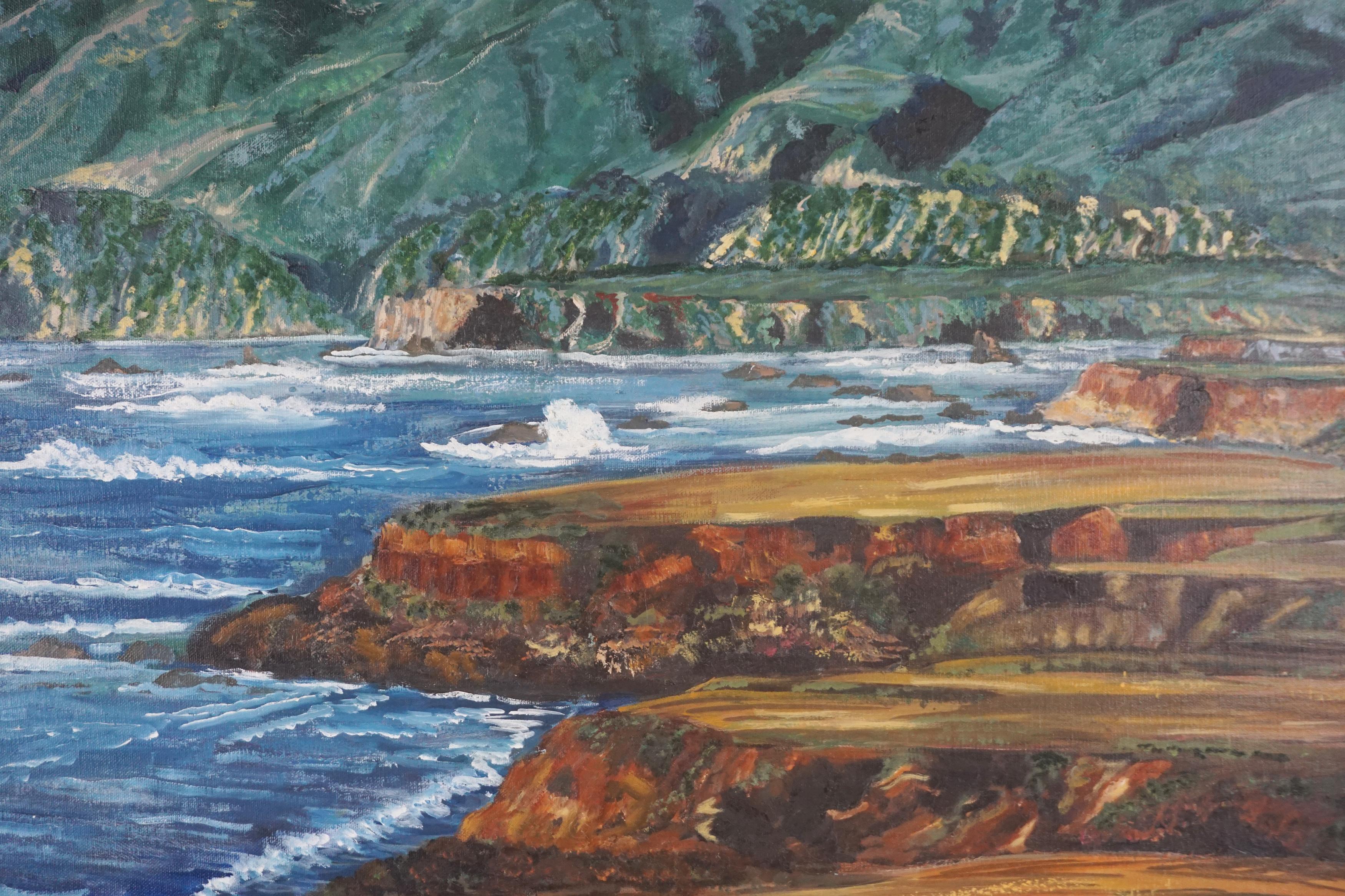 Original Oil Painting Big Sur, Monterey California Landscape - Gray Landscape Painting by Virginia Shackles
