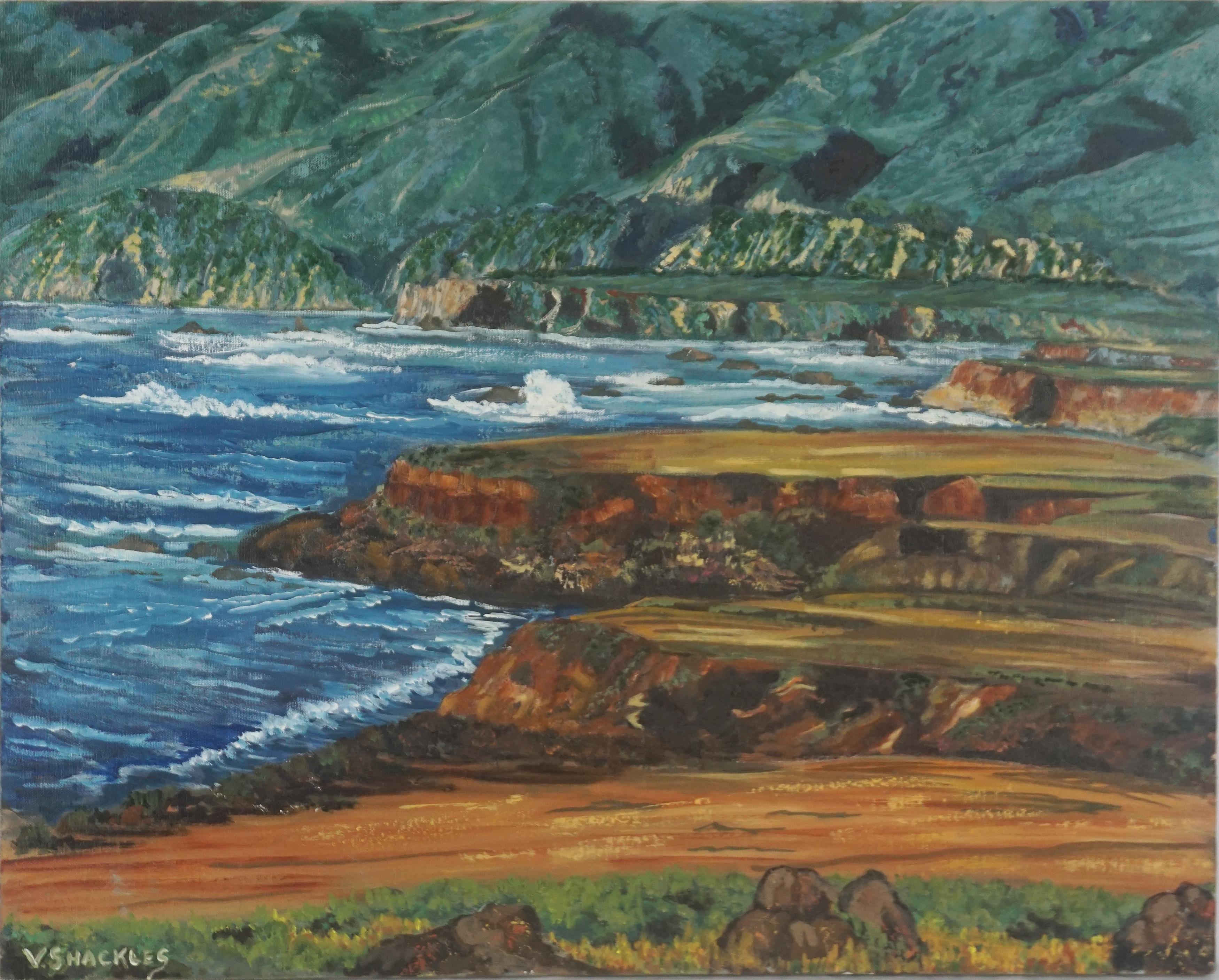 Virginia Shackles Landscape Painting - Original Oil Painting Big Sur, Monterey California Landscape