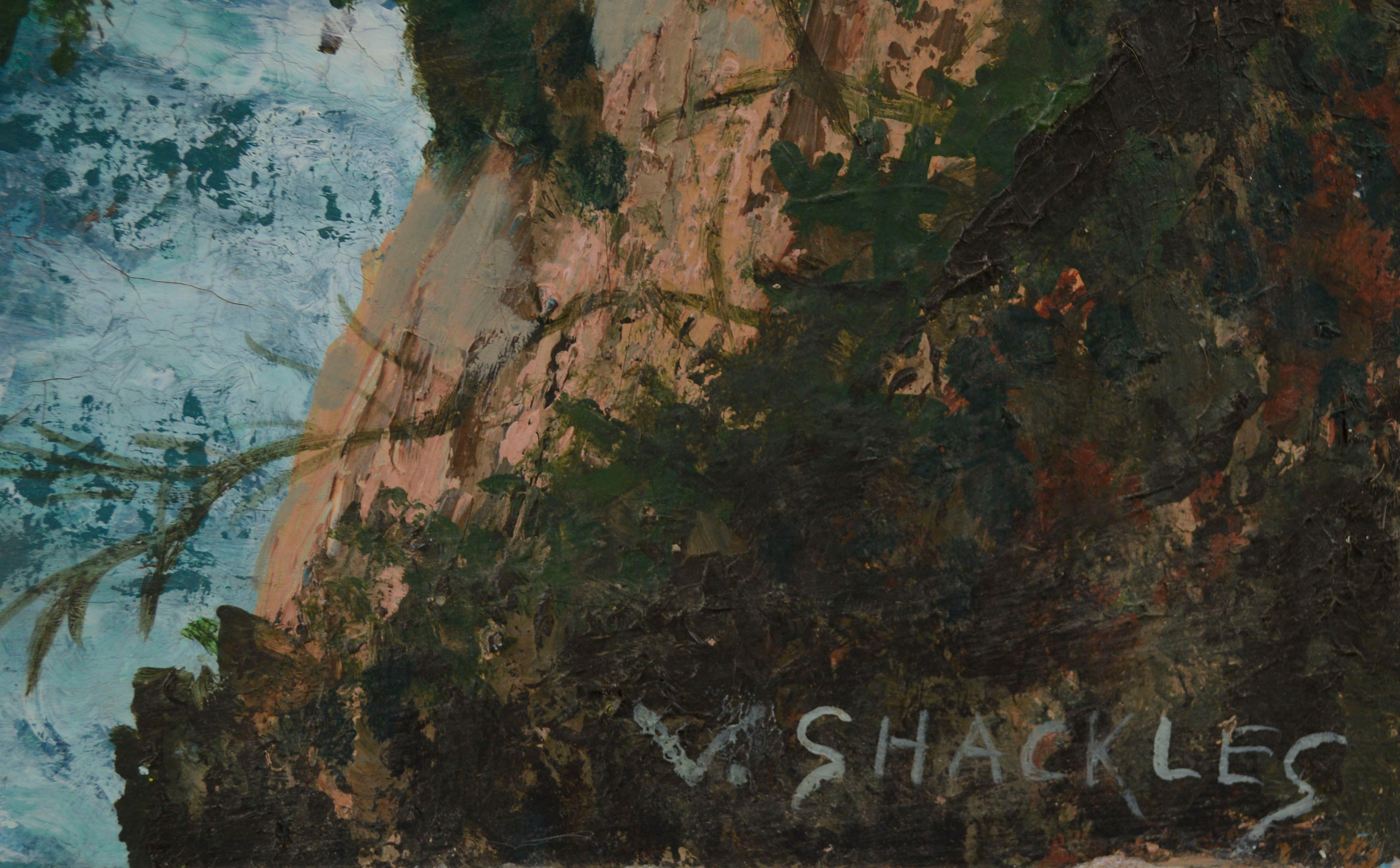 Point Lobos Cove California Coastline - Black Landscape Painting by Virginia Shackles