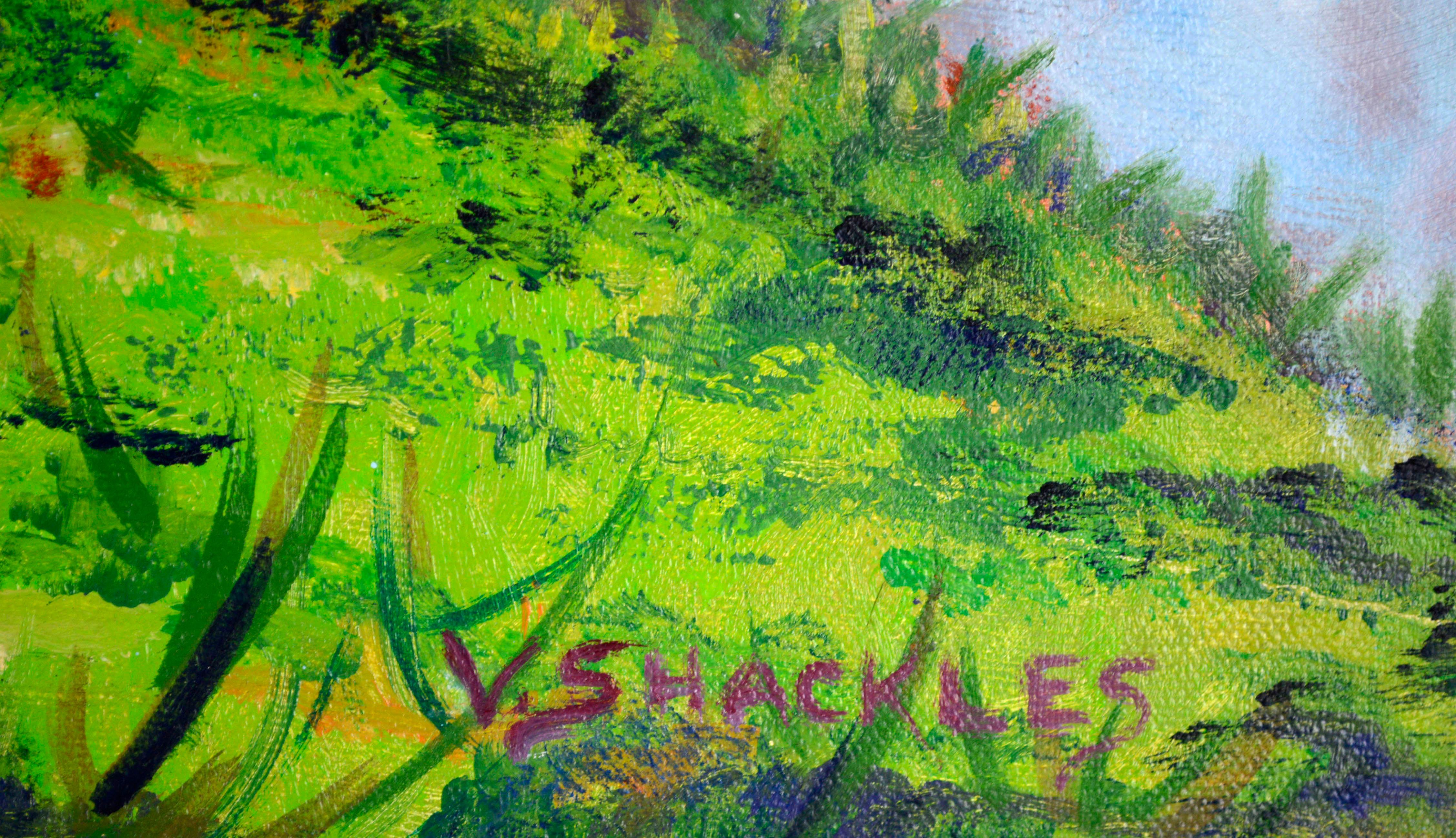 Hillside Zypressenbäume, Monterey, Kalifornien, Landschaft (Amerikanischer Impressionismus), Painting, von Virginia Shackles