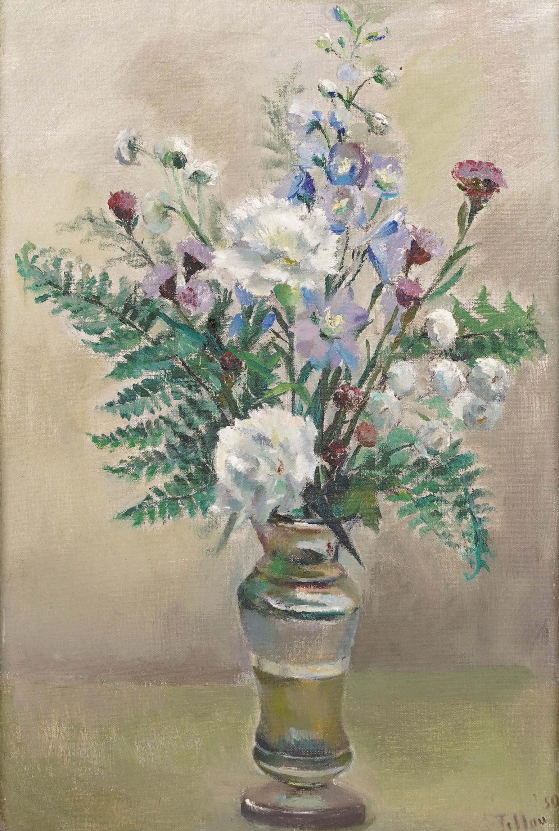 Virginia Tillou firma un'antica pittura a olio su natura morta modernista femminile americana in vendita 3