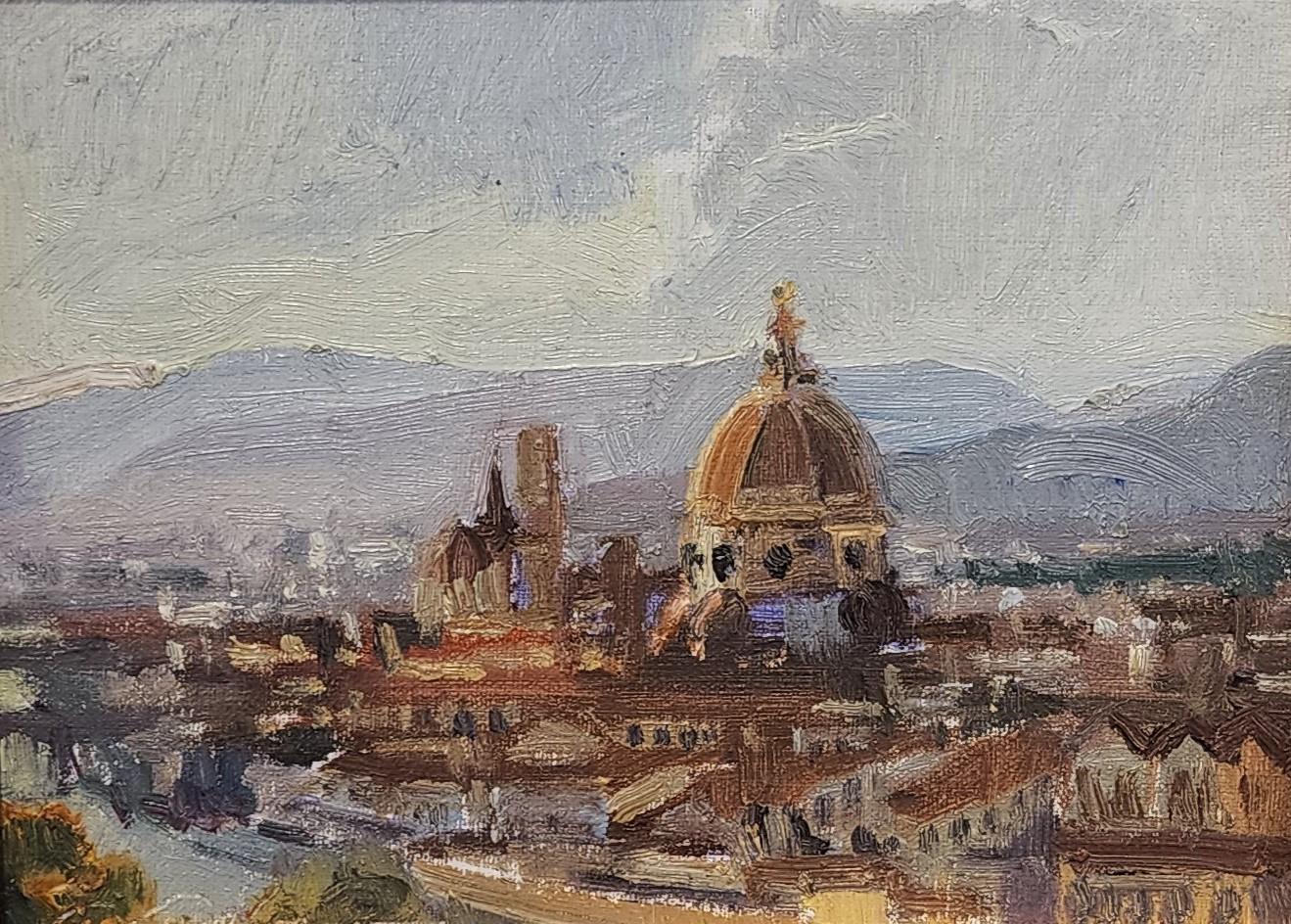 Virginia Vaughan  Landscape Painting - Duomo at Sunset, Impressionism , Landscape, Framed, Plein Aire, Italy, Oil