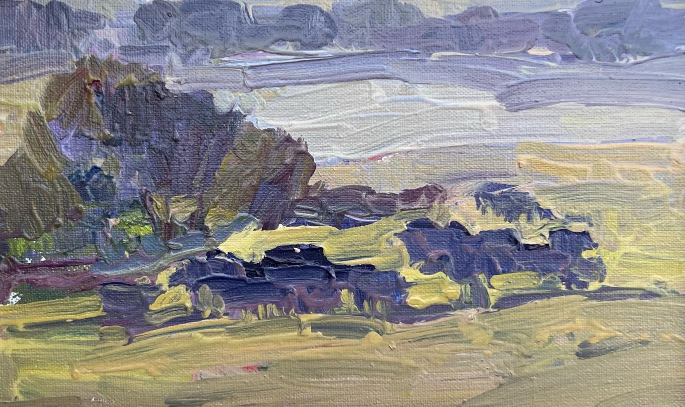 Foggy Morning, Impressionism , Landscape, Cattle, Texas Scene - American Impressionist Painting by Virginia Vaughan 