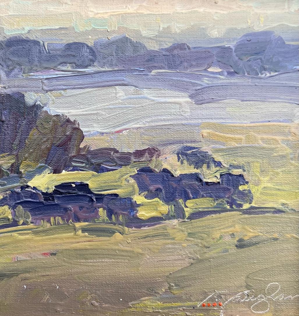 Mattina nebbiosa, Impressionismo , Paesaggio, Bestiame, Scena del Texas 1