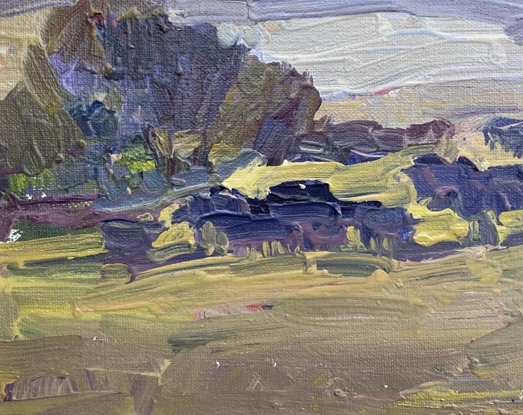 Virginia Vaughan  Landscape Painting - Foggy Morning, Impressionism , Landscape, Cattle, Texas Scene