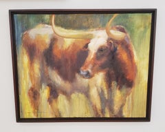 Gaze, bovin du Texas, impressionnisme, ranchs du Texas, artiste texan, encadré