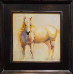 Golden Horse 12"x12" Southwest USA Oil on canvas Equine Portrait Framed