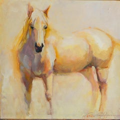 Golden Impressionism Horse 12"x12" Southwest USA Oil on canvas Equine Portrait