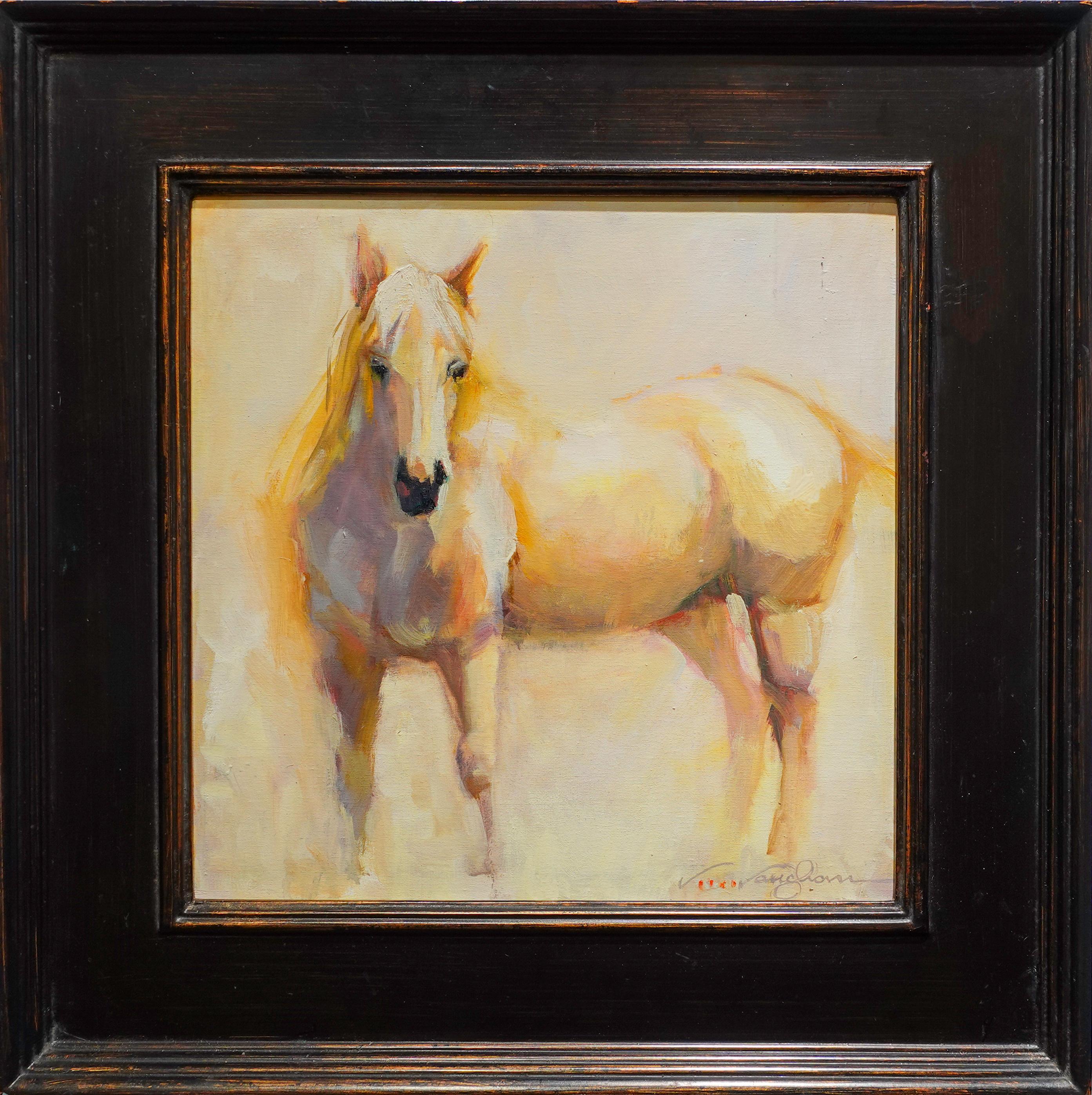 Goldener Impressionismus Pferd 12 "x12" Südwest USA Öl auf Leinwand Pferdeportrait