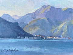 Lake Como Distance, Impressionism , Landscape, Framed, Colors, Plein Aire. Italy