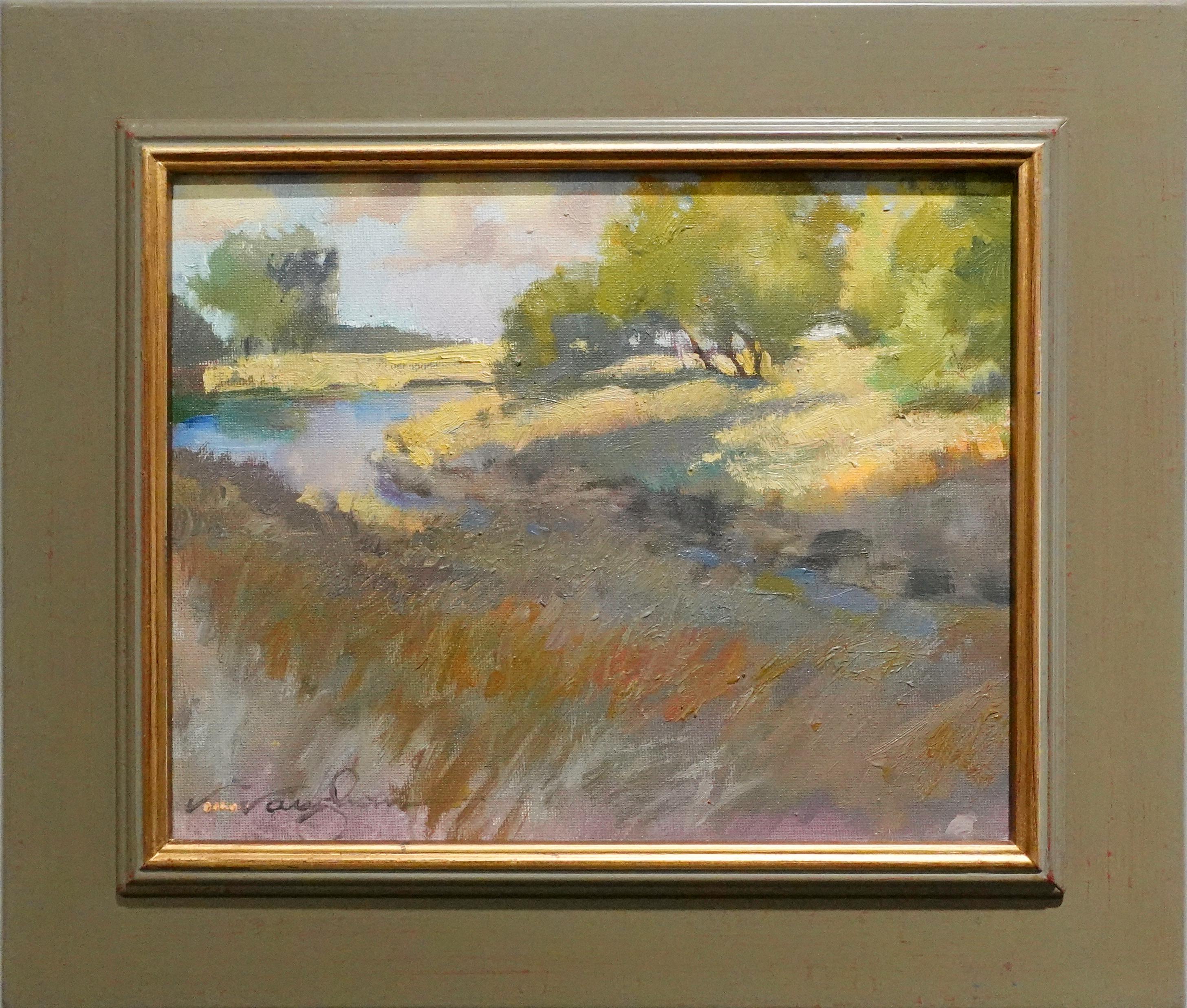 Moonset Palm Rockport Texas Wind Blue Sky Waning Moon Oil Impressionism 8