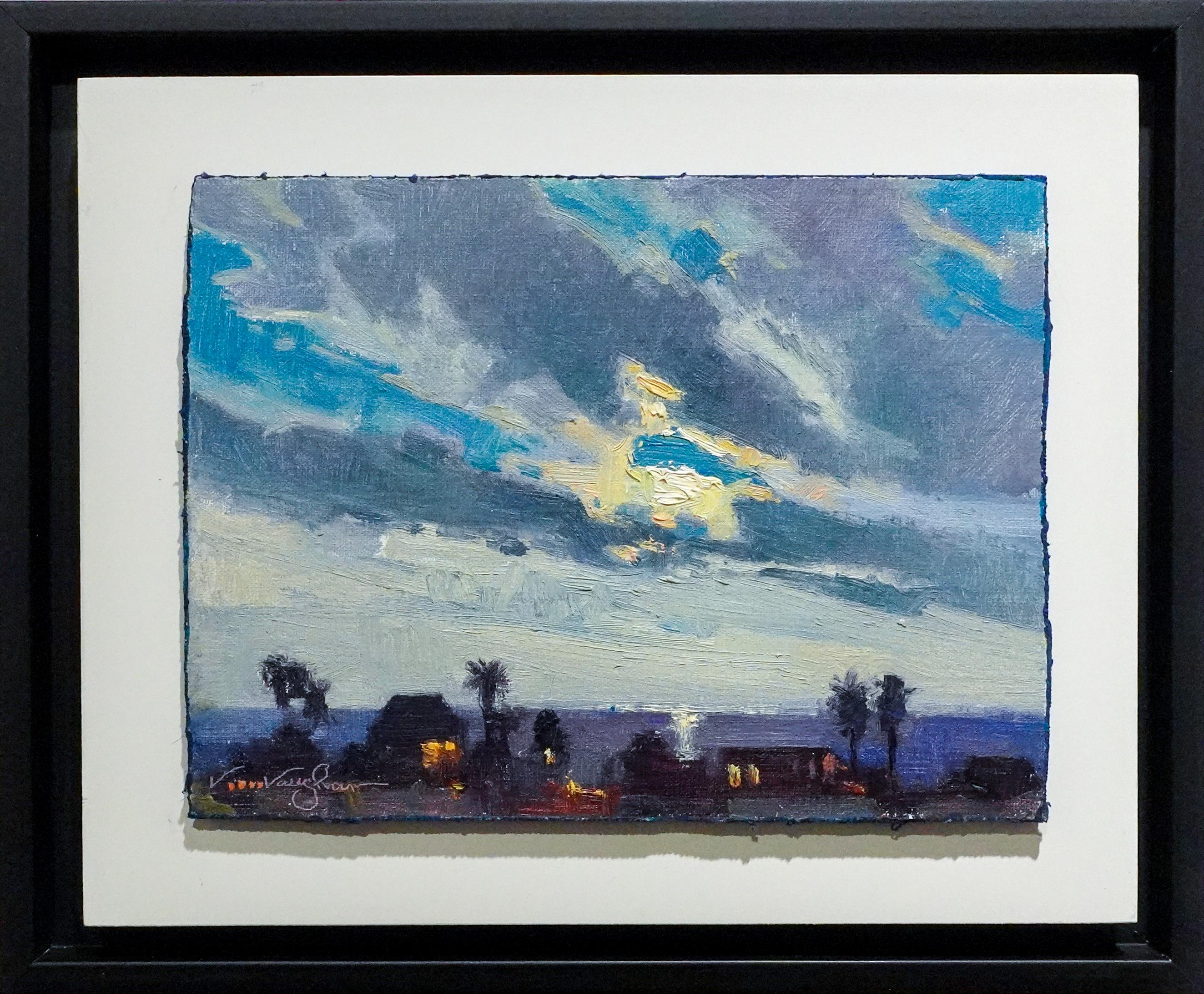 Moonset Palm Rockport Texas Wind Blue Sky Waning Moon Oil Impressionism 8