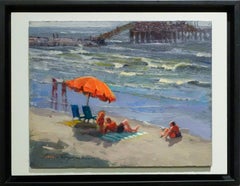 Orange Slice Galveston Beach 9"x12" oil People at the Beach Impressionism
