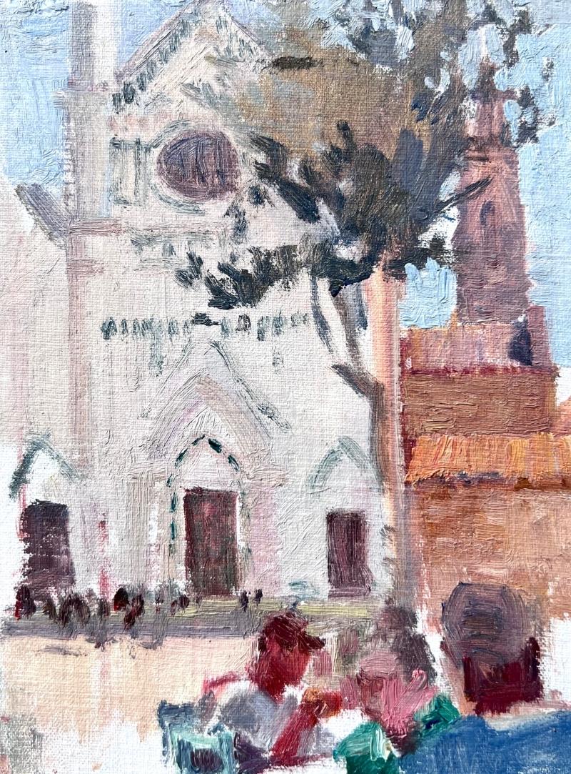 San Giorgio Maggiore,  Impressionism , Landscape, Framed, Plein Aire, Italy - American Impressionist Painting by Virginia Vaughan 