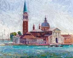 Three Individual Paintings Lake Como San Gorgio Duomo Set of Three