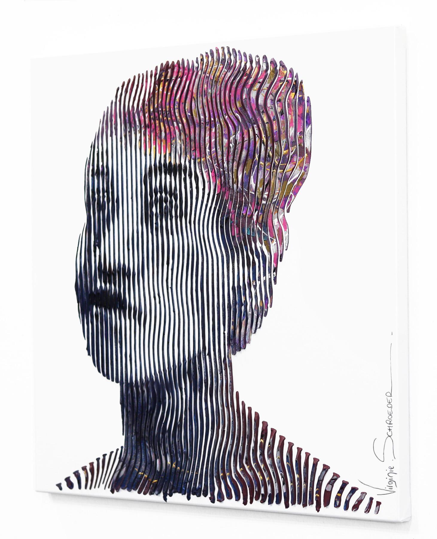 Aretha Franklin A Star Forever - Retrato Figurativo Línea Textura Arte Original - Portrait Painting Negro de Virginie Schroeder